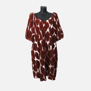 Corey Lynn Calter Size Large Giraffe Printed Dress Puff Sleeve Scoop Neck Brown
